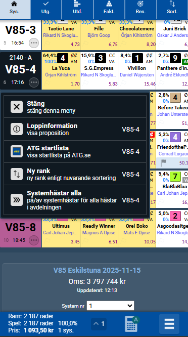 BT One 7 avdelningsmeny