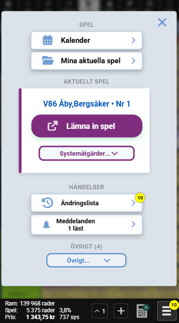BT One åtgärdsmeny